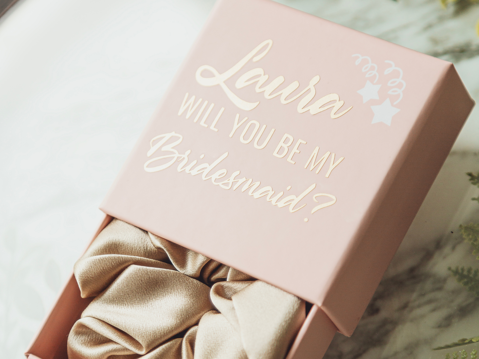 Bridesmaid gift Silk Scrunchie In A Personalized Box